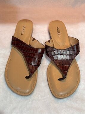 Vaneli Brown Croc-Embossed Thong Sandals